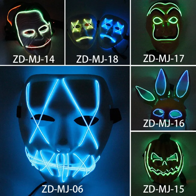 

Halloween Luminous Pumpkin Mask EL Wire Mask Flashing Cosplay LED Mask Scary Glowing Mask For Dance Festival Parties Costume