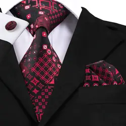 C-1417 новые дизайнерские клетчатые Галстуки для Для мужчин роскошный шелк Для мужчин Галстук платок Запонки Комплект галстуков для Для