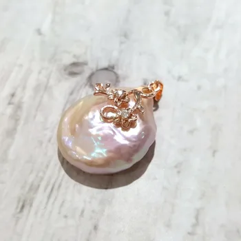 

Lii Ji Real White/Pink Coin Shape Baroque Pearl 20-21mm Pendant For Women Drop Shipping