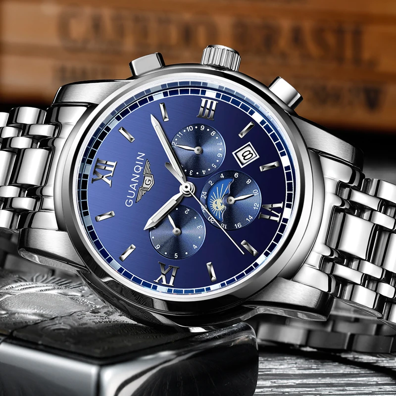 

GUANQIN Luxury Brand New Automatic Self-Wind Watch Men Business Full Steel Waterproof Mechanical Wristwatch relogio masculino