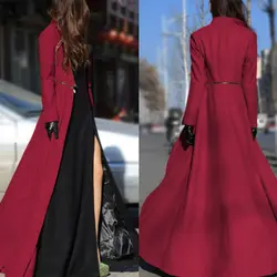 Для женщин Мода Весна Осень Зима Тонкий очень длинное шерстяное пальто повседневное