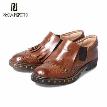 

Prova Perfetto Spring Autumn Retro Rivet Shallow Student Shoes Fashion Real Leather Round Head Women Low Heel Gladiator Shoes
