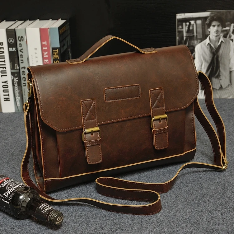 New Leather Men's Briefcase Fashion Large Capacity Business Bag Brown Black Male Leather Shoulder Laptop Bags