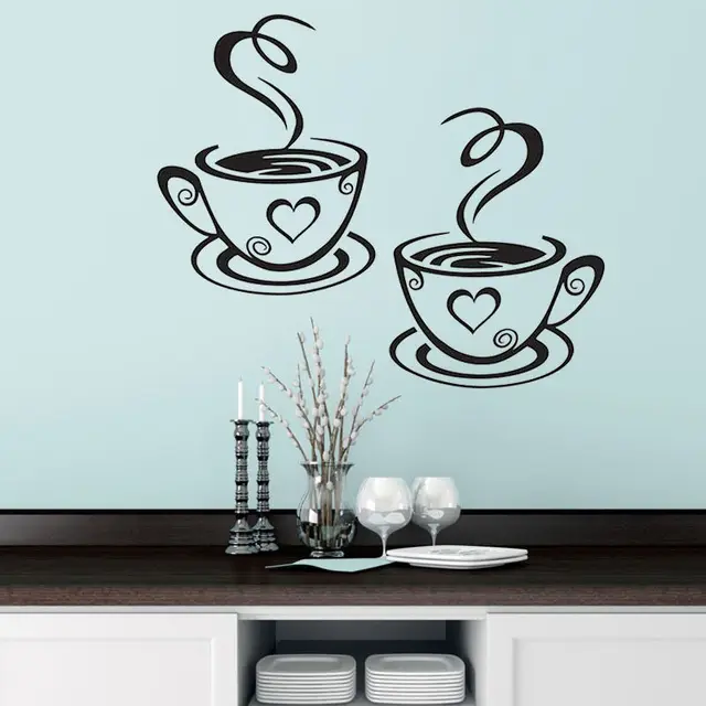 Special Offers New Design Decals Pair Of Coffee Cups Wall Stickers Heart Shape Vinyl Wall Decal For Dining Room Removable Decoration Cafe ZA538 Special Offers New Design Decals Pair Of Coffee Cups Wall Stickers Heart Shape Vinyl Wall Decal For Dining Room Removable Decoration Cafe ZA538