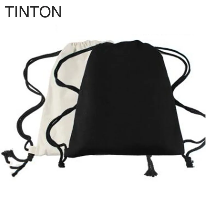 

TINTON 2018 new arrival cotton drawstring bags women's backpack black white canvas school bag for teenagers backpacks 38*33cm