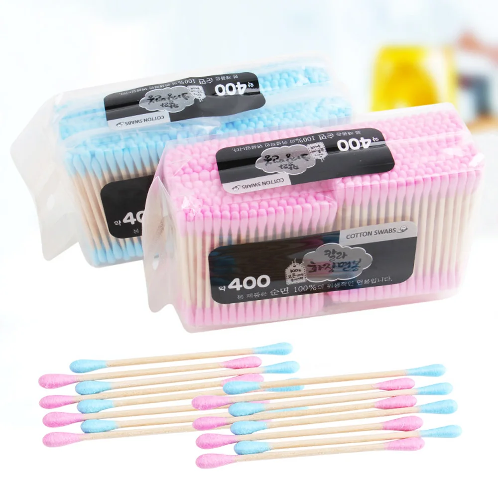 

400Pcs Disposable Antibacterial Swab, Wooden Cotton Swab Medical Cosmetic Cleaner random color
