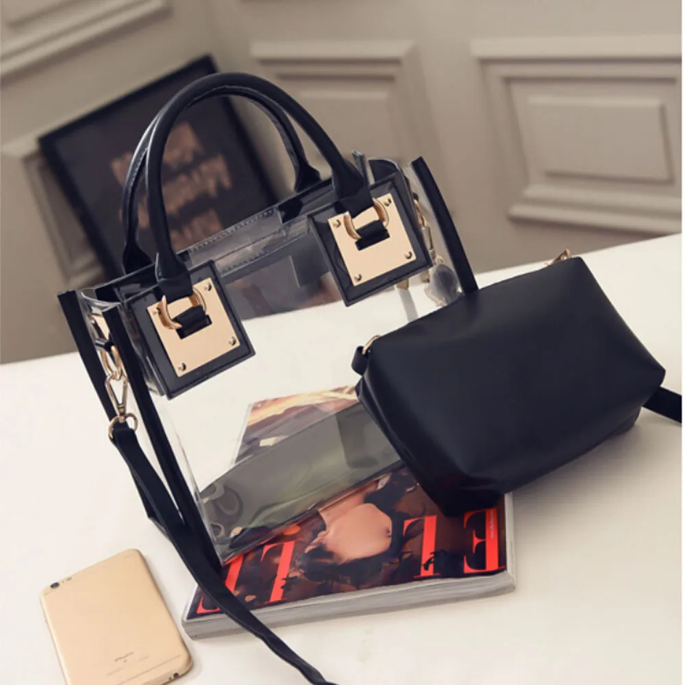 

HB@INS Hot Sell Black Transparent Shoulder Pure Color Shoulder Bag Jelly Candy Beach Handbag Messeng Bag