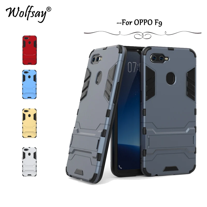 

Wolfsay Case For Oppo F9 Cover Luxury Armor Robot Silicone Hard Phone Case For Oppo F9 Shell For OPPO F9 Kickstand Cover Fundas