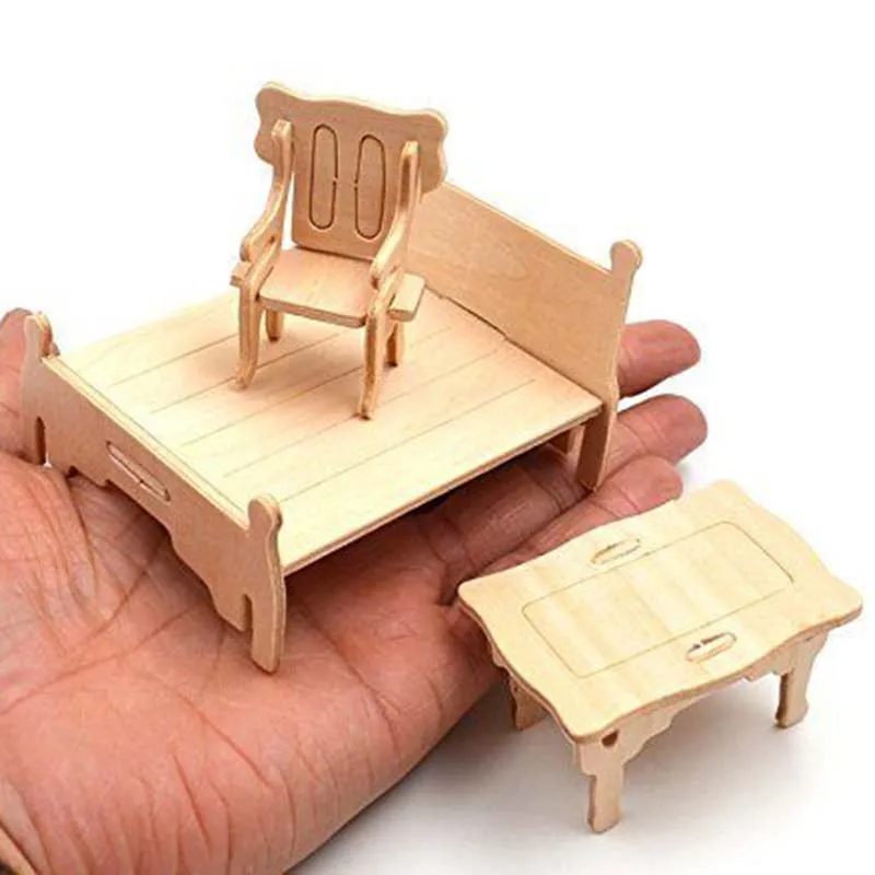 خمر أثاث خشبي دمى لغز مجموعة منزل مصغرة للأطفال هدية @ ZJF