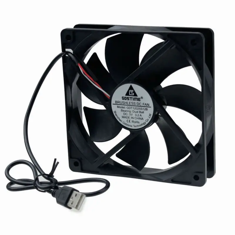

Ball Bearing USB 5V 0.2Amp 120x120x25mm 12cm 120mm Silent DC Cooling Fan PC Computer Case Cooler