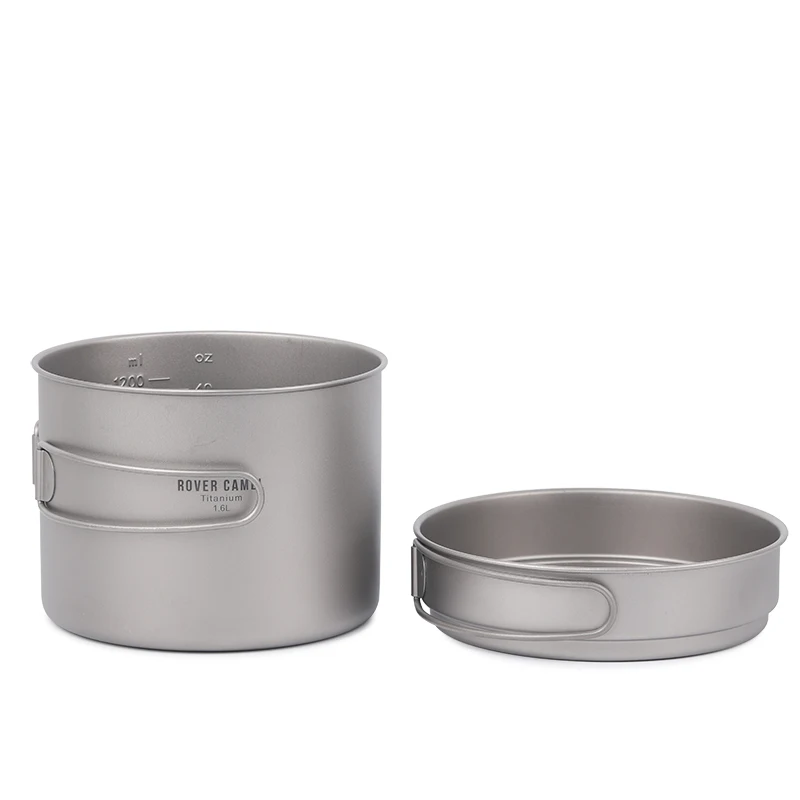 Rover Camel 1600 MLTitanium olla + 500 ML Pan ultraligero al aire libre utensilios Camping Picnic olla con plegado mango largo