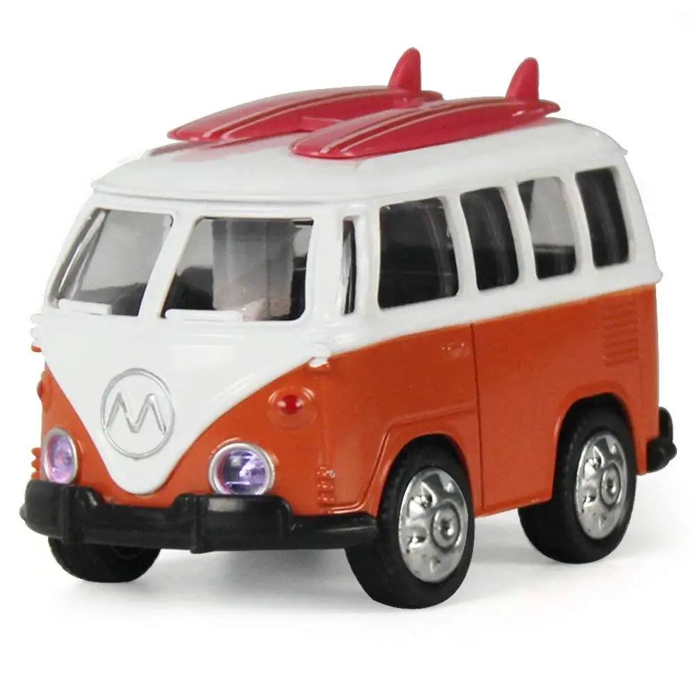 

1:38 Die Cast Mini Car Model Boys Metal Pull Back Play Vehicles Child Lights Sounds Toy for Kids Surf Van with Surfboards on Top