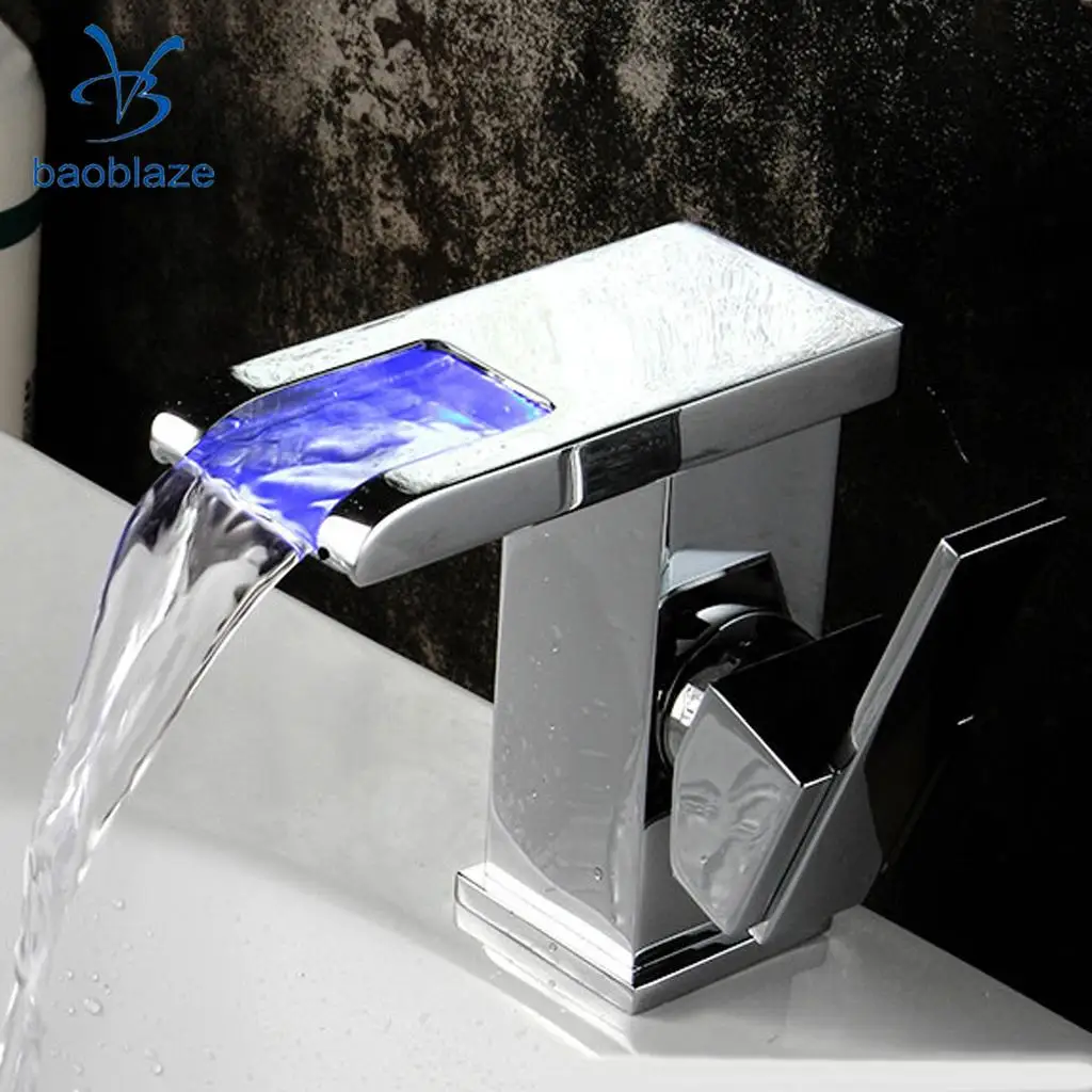 Swivel Spout Kitchen Sink Tap Lever Chrome Water Faucet 3 Color LED Change, Bathroom Wash Sink Faucet, RED/GREEN/BLUE