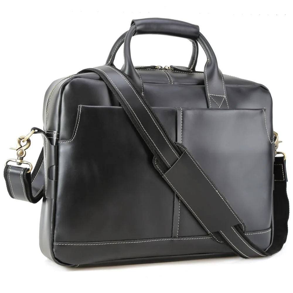 

TIDING top quality men briefcase leather messenger bag shoulder crossbody laptop black handbag 10197