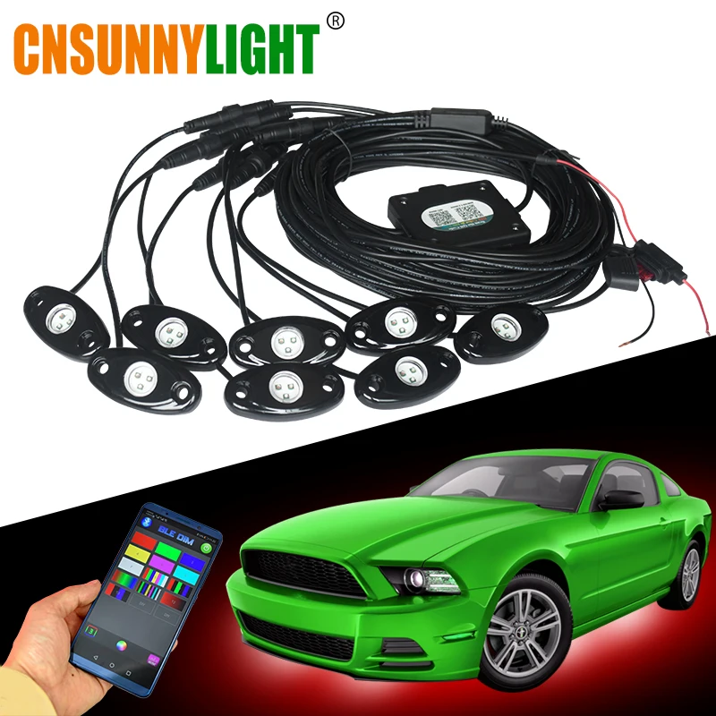 CNSUNNYLIGHT Car RGB LED Rock Lights with Bluetooth Controller Multicolor Neon LED Light Kit for Music Sound Flashing Lamp (10)