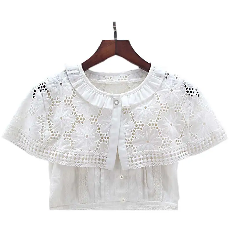 

Fake False Collar Women Cloak Hollowd Flower Cotton Solid Detachable Collar Female Ladies Decor Fake