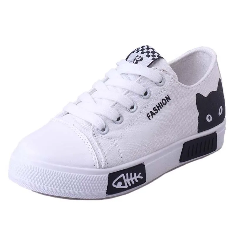 À Olpay noir blanc Chaussures Femme Mode Chat Vulcaniser Sport Lacets Pink En Tenis Dames Pour Mignon Décontracté De Feminino Femmes Toile D9WIY2HE