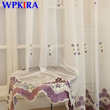 

Elegant Simple Orchid Grass Embroidered Purple Lace Tulle Curtain For Living Room Grey Lace White Sheer Voile Customize M083D3