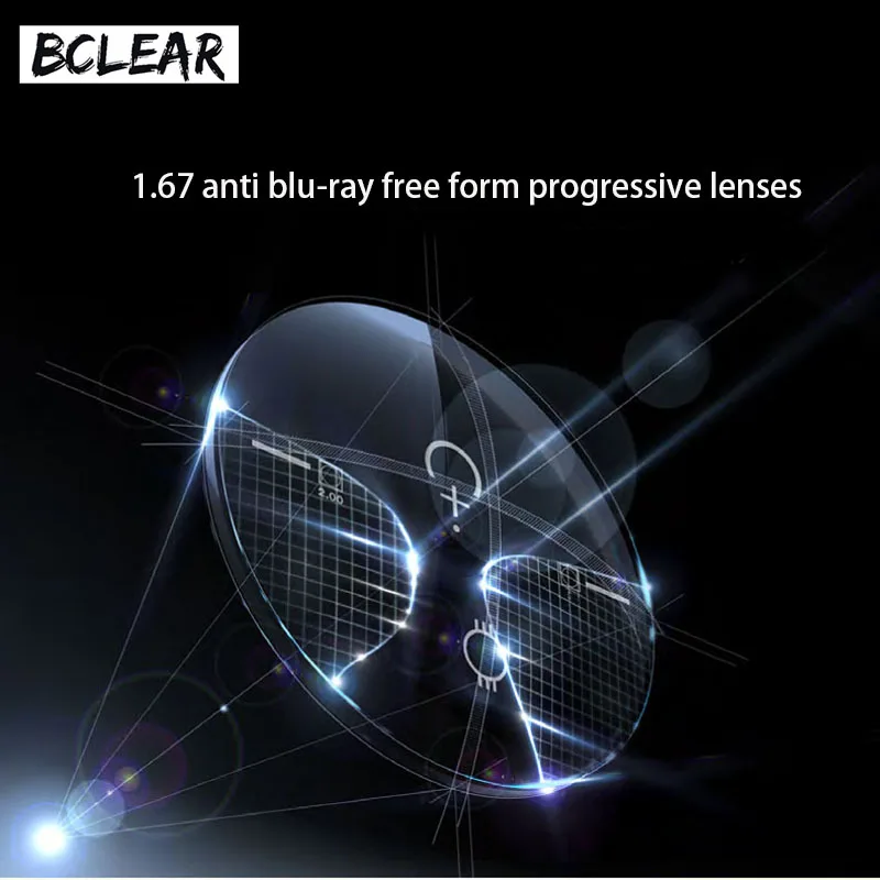 

BCLEAR 1.67 refractive index anti blue ray progressive lenses see far middle near cut off blue light eyes protection glasses new