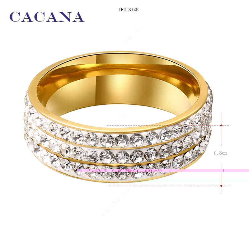 CACANA Stainless Steel Rings For Women 3 Row CZ Personalized Custom Fashion Jewelry Wholesale NO.R160