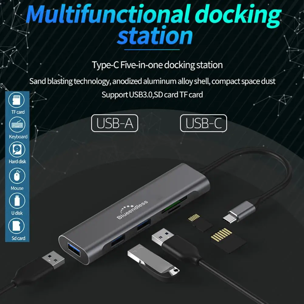 Для Blueendless 5-в-1 концентратор USB/TYPE-C многофункциональная док-станция USB3.0 TF слот для карты SD 5Gbp/s конвертер коэффициент расширения концентратор