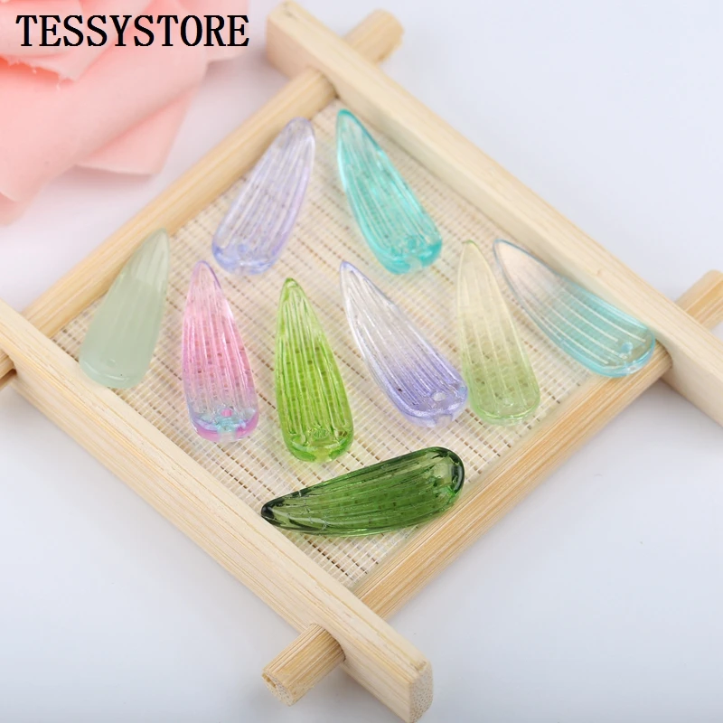 

10pcs Long Bamboo Leaves Lampwork Beads Multi Gradient Color Glass Beads For Jewelry Making Hairpin Handmade Hair Accessories