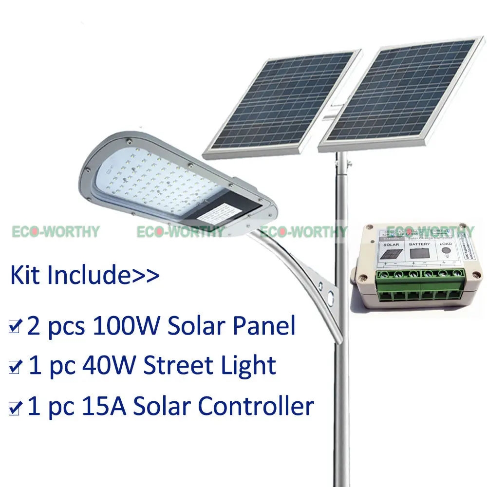 

40W Solar LED Street Light System Kit 2 Pcs 100W PV Solar Panel for Garden Parking
