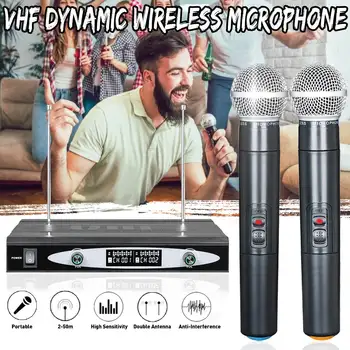 

110V-220V VHF Wireless Microphone 2 Channels Handheld Cordless Mic System + Receiver Home KTV Karaoke Machine Gifts