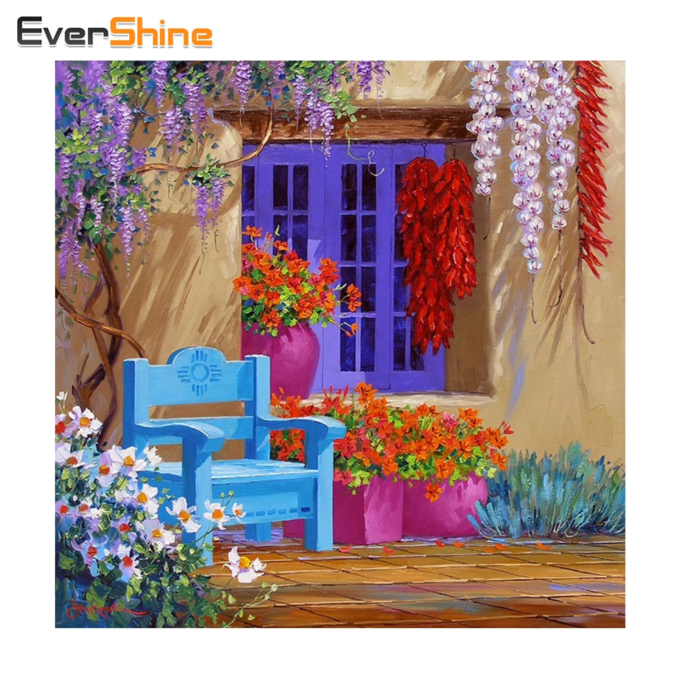 

EverShine DIY 5D Diamond Painting Mosaic Farmhouse Small Courtyard Diamond Embroidery Landscape Home Decor,Gift
