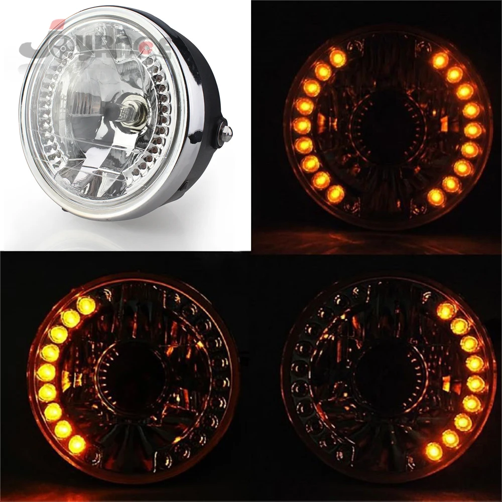 

Wholesale 35W Amber Round LED Best Projector Motorcycle Headlight 7.5 Inch Custom with Turn Signal