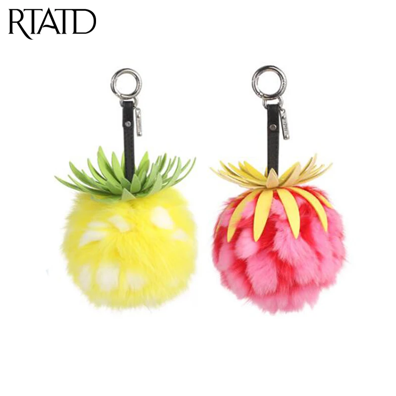 

RTATD New Real Fur Pineapple Ball Shape Bag Accessories Fashion Easy Matching Lady Bag Ornament Charm