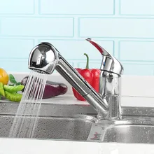 Tirar Hacia abajo el 360 Swivel Cocina Grifo Del Fregadero de Agua Spray canalón Monomando Grifo de Latón Cromo Pulido Cuenca Cocina grifos