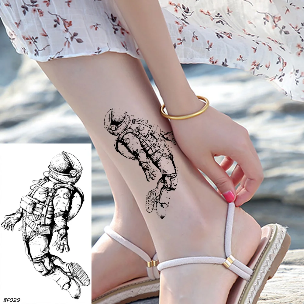 

VANKIRS Small Black Astronaut Ankle Temporary Tattoos For Children Baby Kids Boys Girls Stickers Women Fake Cute Tatoo Space Man