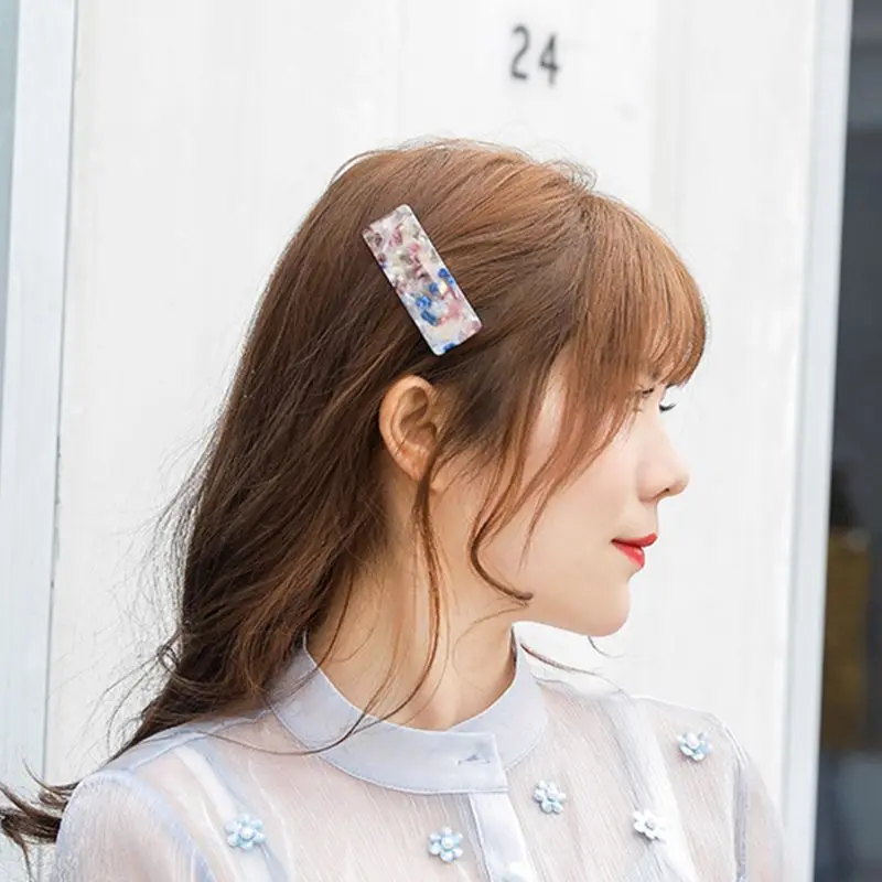 

Korean Fresh Style Rectangle BB Hair Clips Women Girls Colored Leopard Marble Texture Acetate Hairgrip Side Bangs Snap Barrettes