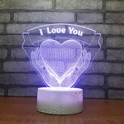 3D Luminaria подарки творческий ночник 7 цветов изменить Холдинг модель сердца настольная светодио дный LED романтическая осветительное