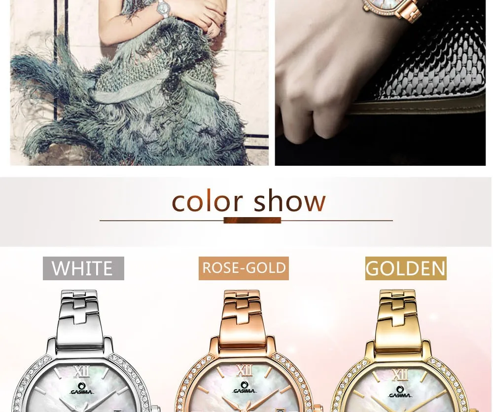 Relogio feminino часы люксовый бренд Женская мода элегантное белое золото браслет кварцевые наручные часы водонепроницаемые 50 м CASIMA #2614