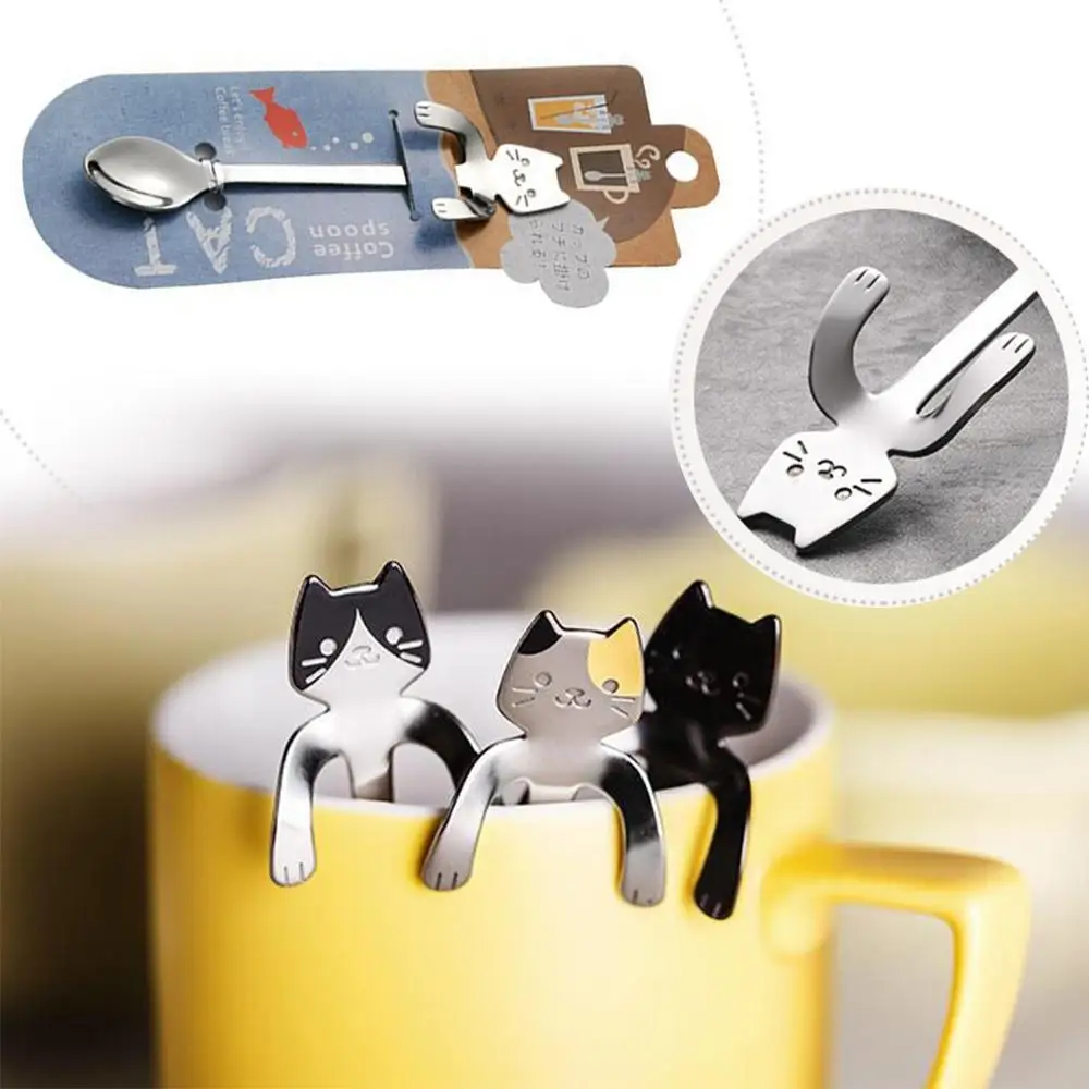 

1Pcs Stainless Steel Coffee & Tea Spoon Mini Cat Long Handle Creative Spoon Drinking Tools Kitchen Gadget Flatware Tableware
