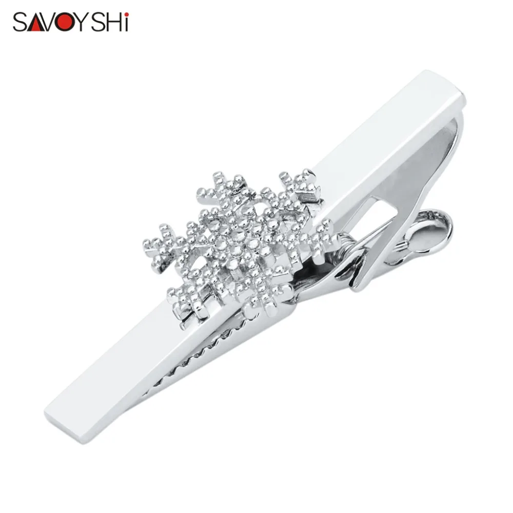 SAVOYSHI мужской металлический зажим для галстука со снежинками посеребренный