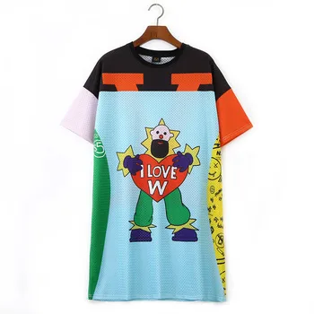 

just.be.never kawaii pink cartoon vintage clown long T-shirt women summer mesh tees female cool hip hop fashion streetwear 2018