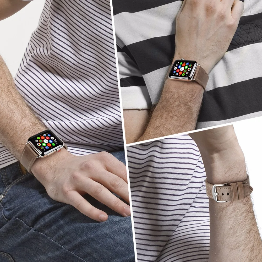 Ремешок сменный MAIKES из натуральной кожи для Apple Watch Band 44 мм 40 42 38 Series 4 3 2 1 iWatch 6