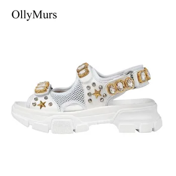

Casual Crystal Shoes Women Beach Sandals Platform zapatos de mujer Summer sandalias mujer 2019 Rhinestone Lady Chunky footware