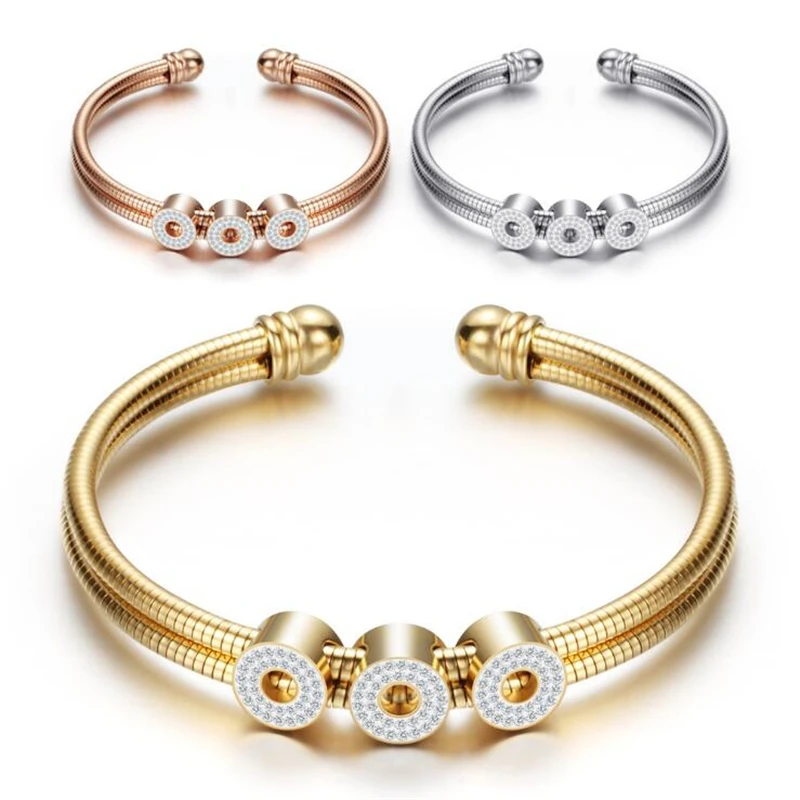 

Double Layer Stainless Steel Snake Chain Bracelets for Women Jewelry Shiny Crystal Open Buckle Fashion Charm Bracelets Bangles