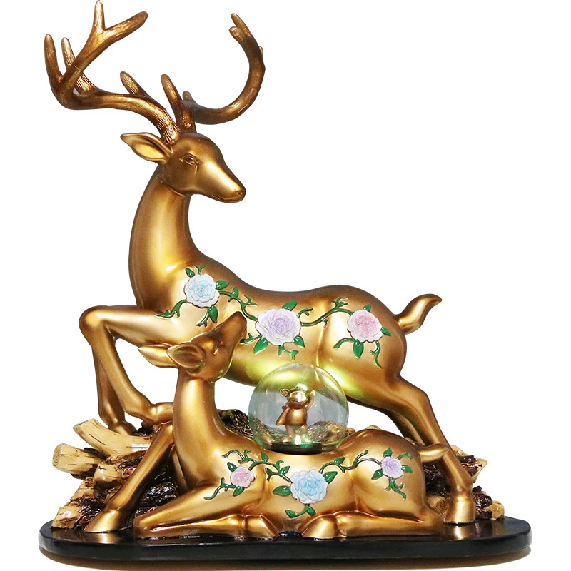 

Cute Mother and Child Flash Deers Figurines Model Creative Resin Craft Miniatures Home Decoration Accessories Wedding Room Decor