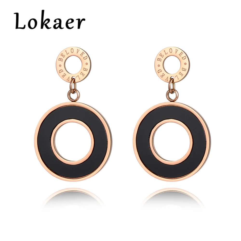 Lokaer 2 Круги Серьги-гвоздики черный корпус розовое золото цвет ювелирные изделия из нержавеющей стали любимые буквы Рождественский подарок E18451