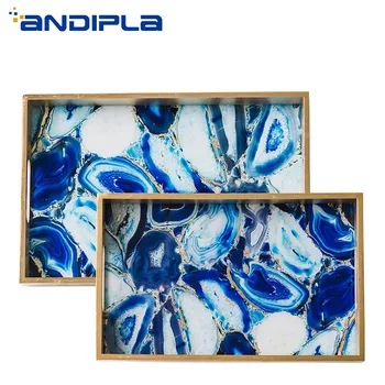 

Creative Romantic Blue Agate Pattern Display Tray Jewelry Storage Dish Living Room Desktop Decoration Fruit Dessert Coffee Trays