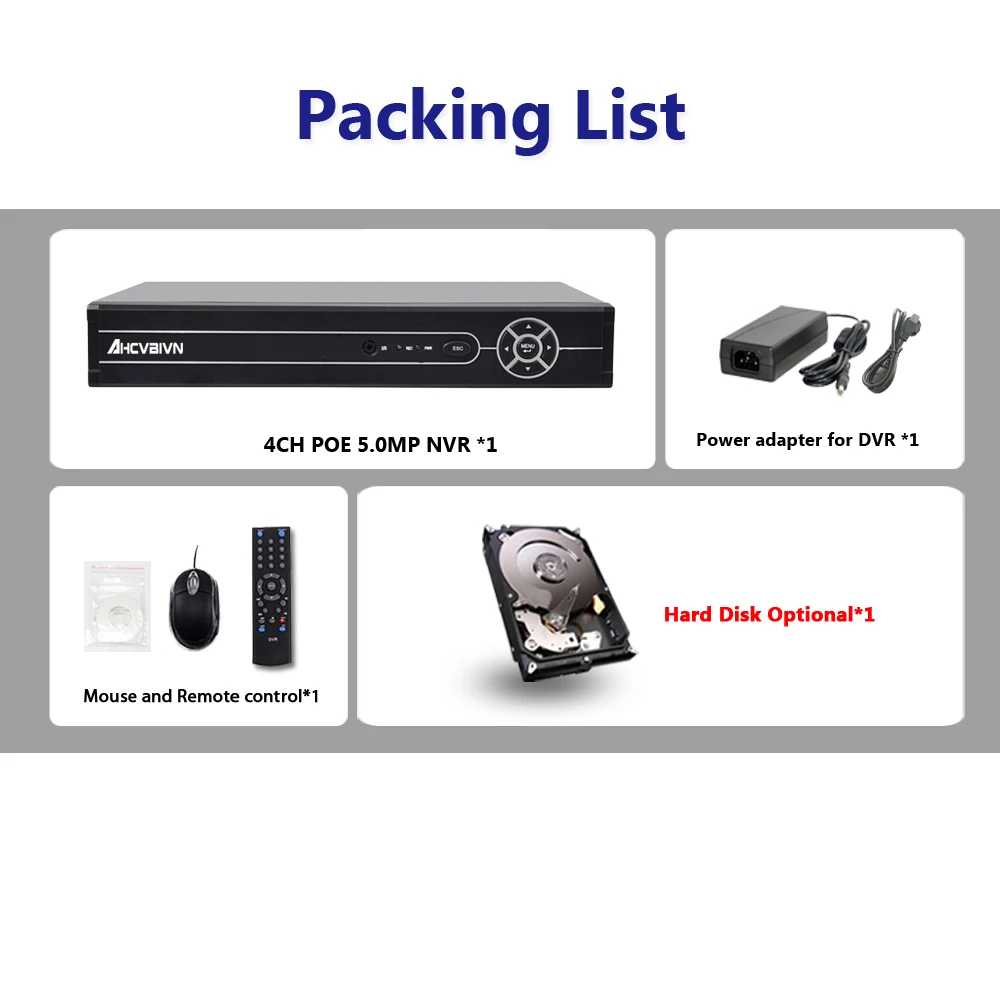  AHCVBIVN 5MP 4CH POE NVR H.265 H.264 Security IP Camera Video Surveillance CCTV System HDMI VGA Out - 32969363919