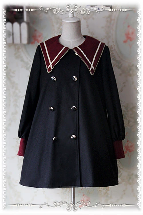

Long Sleeve Women's Loose Longline Coat Pointed Sailor Collar Double Breasted Coat 4 Colors by Infanta