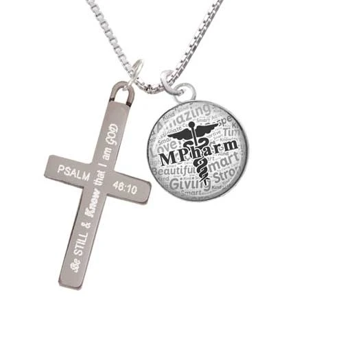 Domed Black MPharm - Be Still and Know - Cross Necklace (1)