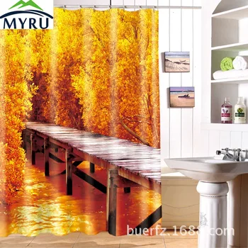 

MYRU Gold forest 3D printing waterproof personality shower curtain cool shower curtains bathroom curtain free shipping