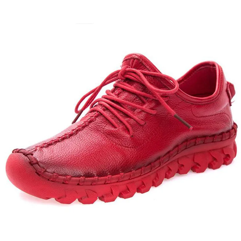 MVVJKENew/Женская обувь ручной работы из натуральной кожи; кроссовки; повседневная обувь для женщин; обувь на плоской подошве; женские лоферы на шнуровке; Zapatos MujerE116 - Цвет: Красный